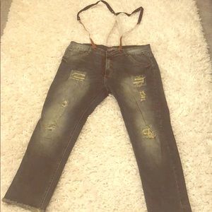 Stretch jeans large with suspenders European